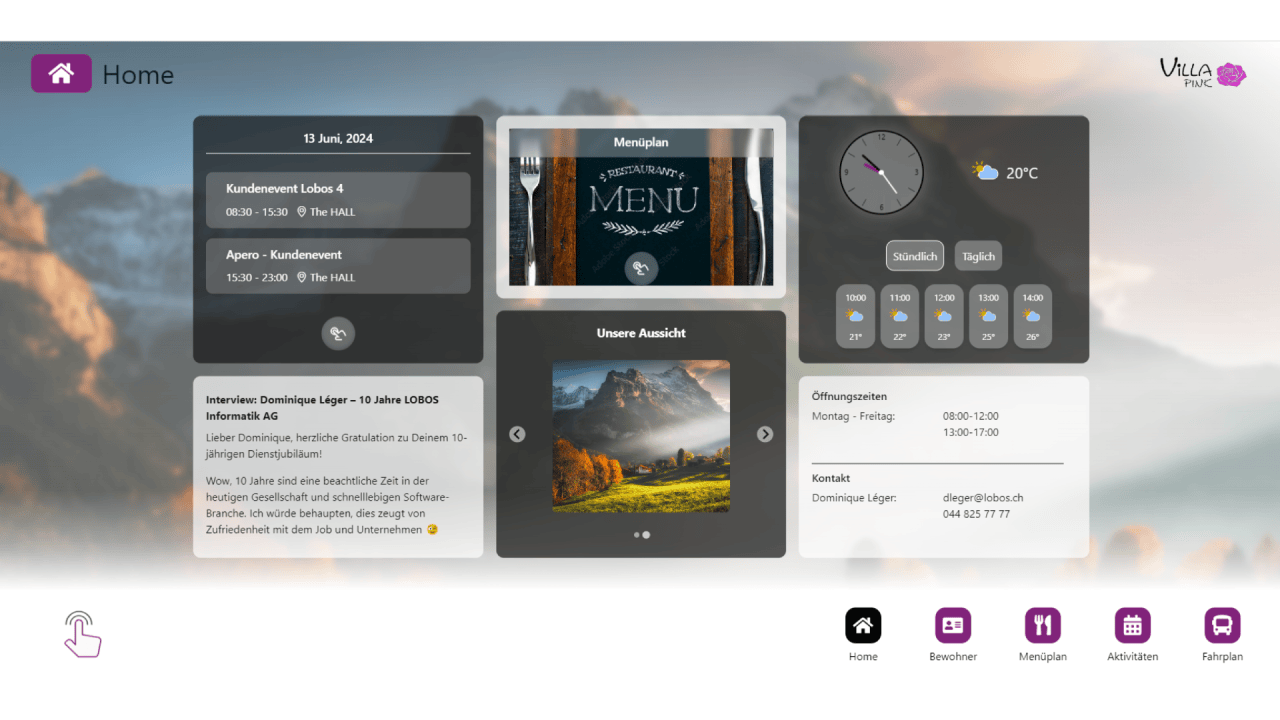 Empfangsbildschirm Frontend Home (Startseite)