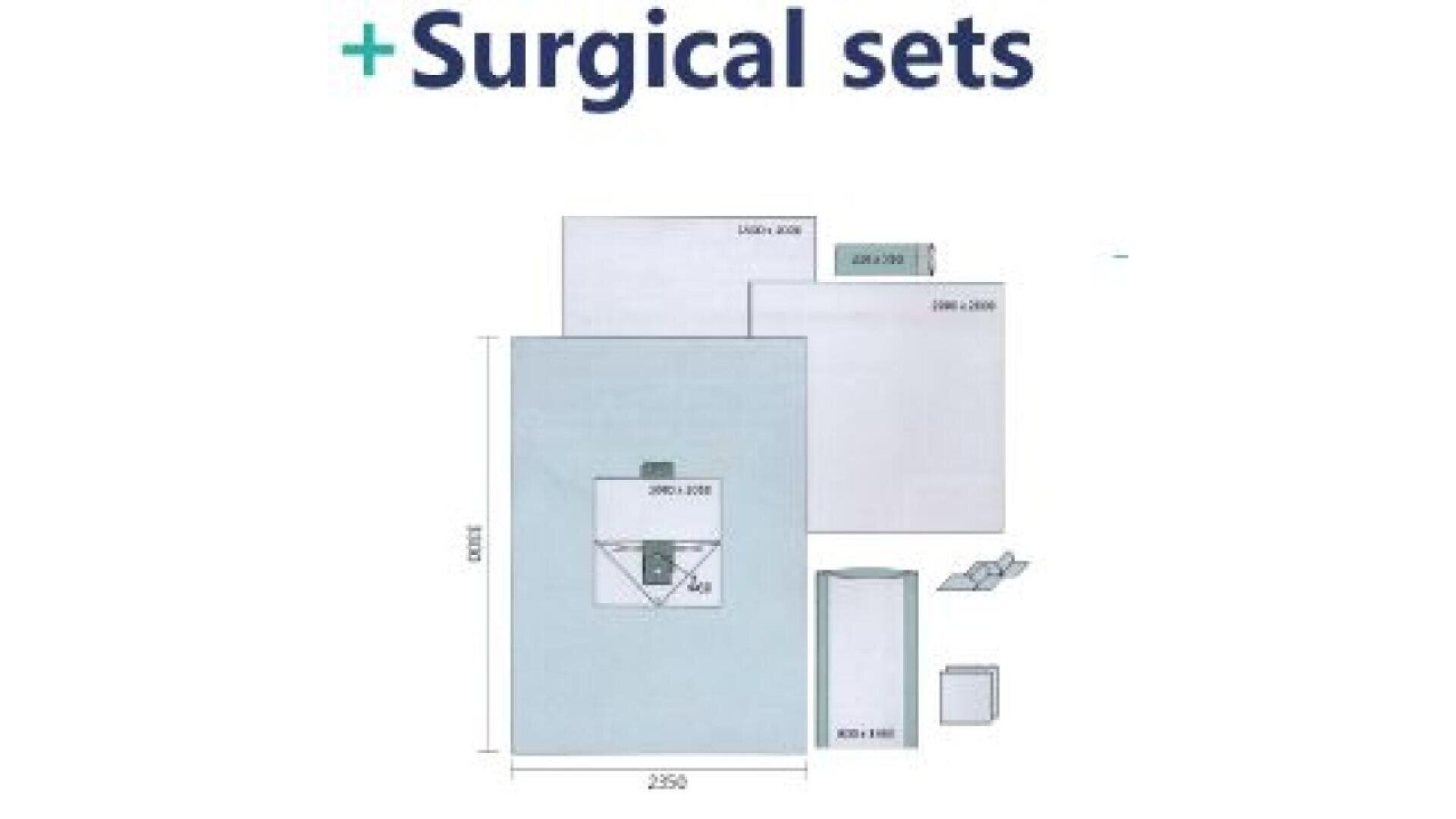 Diagramme illustrant divers éléments d'un bloc opératoire, montrant des feuilles rectangulaires étiquetées et des éléments plus petits avec leurs dimensions, organisés sur un fond blanc sous le titre "Blocs opératoires".