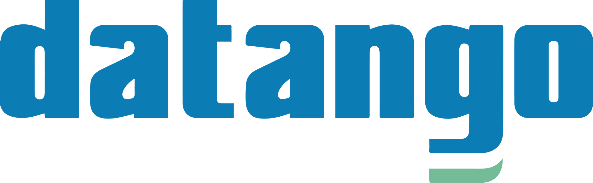 Das Bild zeigt das Wort „datango“ in fetten, blauen Kleinbuchstaben mit einer geschwungenen grünen Unterstreichung unter dem Buchstaben „g“.