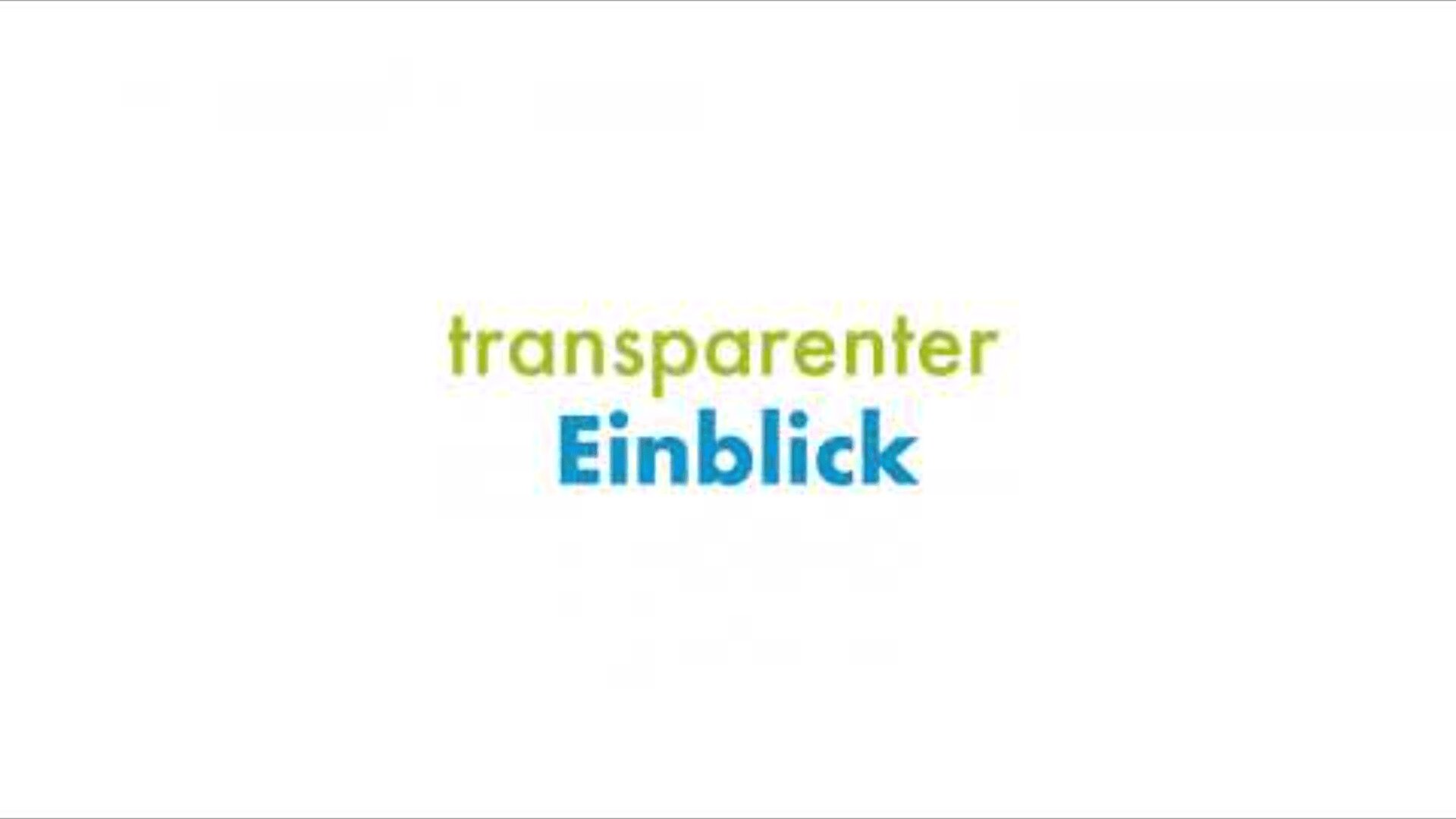 Das Bild hat einen weißen Hintergrund mit den deutschen Worten transparenter Einblick in der Mitte. transparenter ist in hellgrüner und Einblick in fetter blauer Schrift dargestellt.