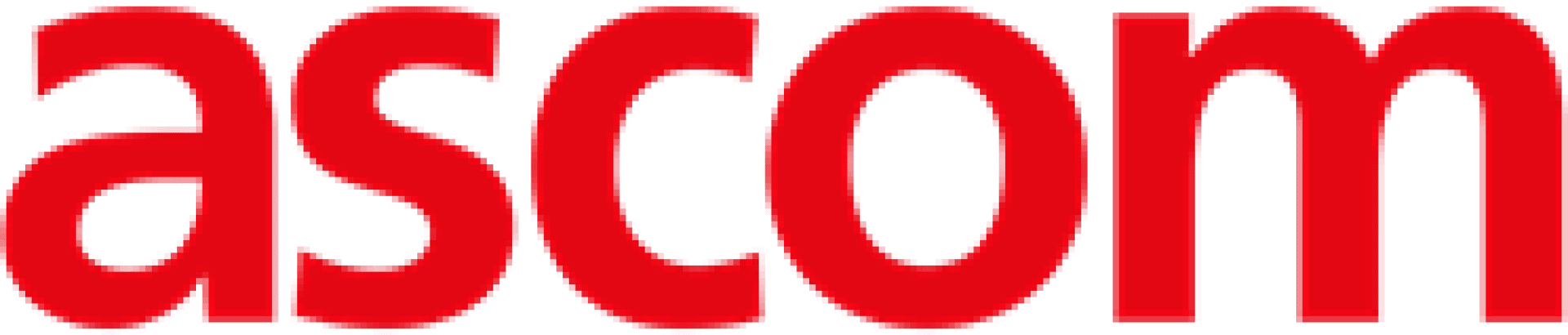 Rote Kleinbuchstaben, die das Wort „ascom“ bilden, auf weißem Hintergrund.