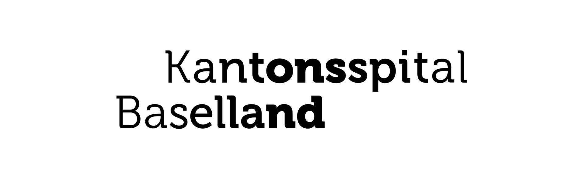 Textlogo mit der Aufschrift: Kantonsspital Baselland. Die Wortteile „tons“ in „Kantonsspital“ und „land“ in „Baselland“ sind fett gedruckt.
